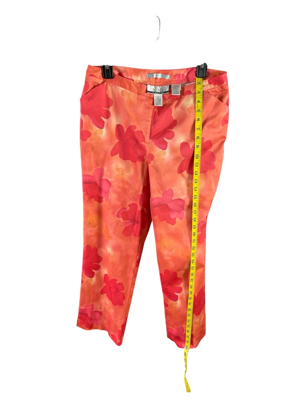 Nine & Company Orange Pink Floral Watercolor Crop Capri Pants Size 14P